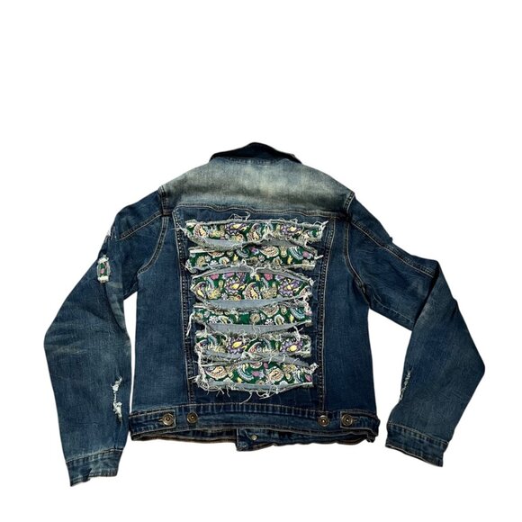 (25114) Create 2MRW Jean Jacket Women's Size Large Paisley Patch Across Back - Picture 4 of 5